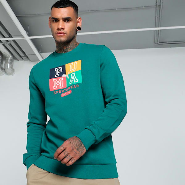 Men's Graphic Crew-Neck Sweatshirt, Cold Green, extralarge-IND