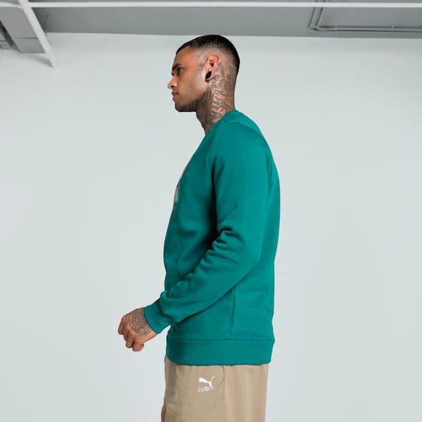 Men's Graphic Crew-Neck Sweatshirt, Cold Green, extralarge-IND