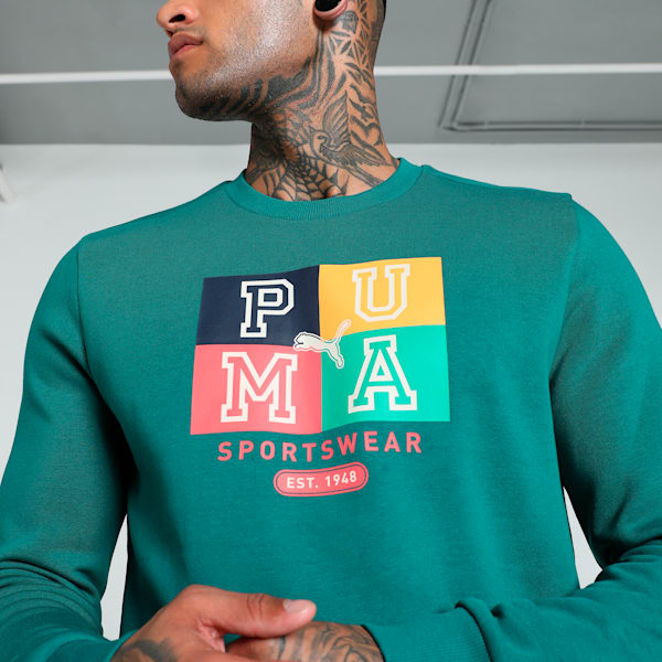 Men's Graphic Crew-Neck Sweatshirt, Cold Green, extralarge-IND
