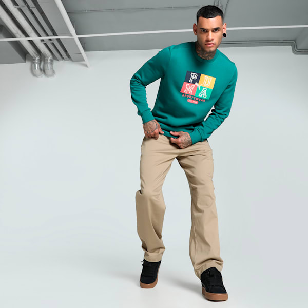 Men's Graphic Crew-Neck Sweatshirt, Cold Green, extralarge-IND