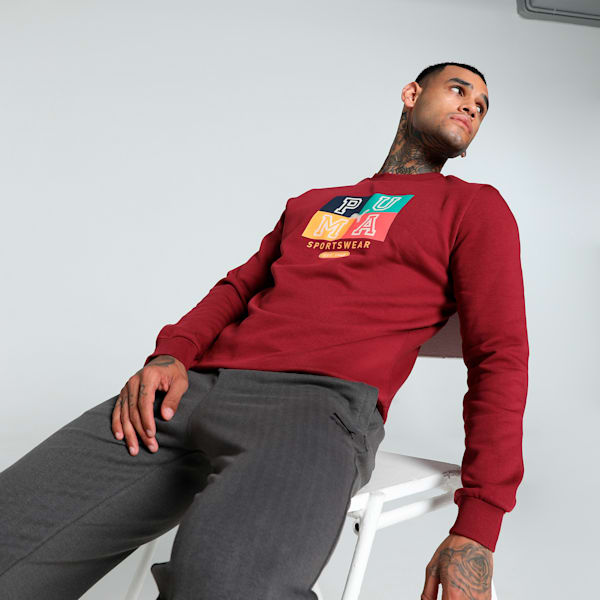 Men's Graphic Crew-Neck Sweatshirt, Team Regal Red, extralarge-IND