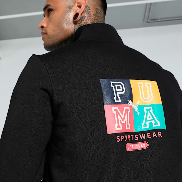 Men's Graphic Full Zip Sweat Jacket, PUMA Black, extralarge-IND