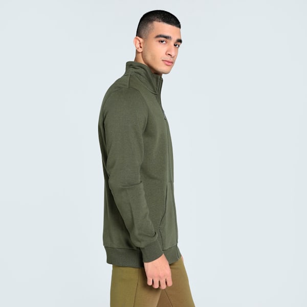 Men's Graphic Full Zip Sweat Jacket, Dark Olive, extralarge-IND
