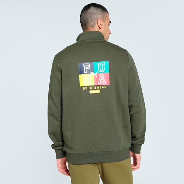 Men's Graphic Full Zip Sweat Jacket, Dark Olive, extralarge-IND