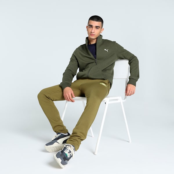 Men's Graphic Full Zip Sweat Jacket, Dark Olive, extralarge-IND