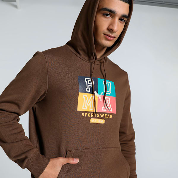 Men's Graphic Hoodie, Espresso Brown, extralarge-IND
