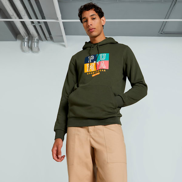 Men's Graphic Hoodie, Dark Olive, extralarge-IND