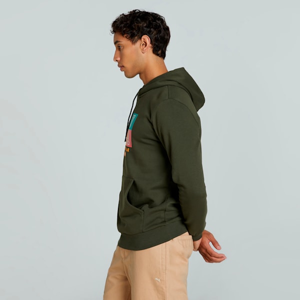 Men's Graphic Hoodie, Dark Olive, extralarge-IND