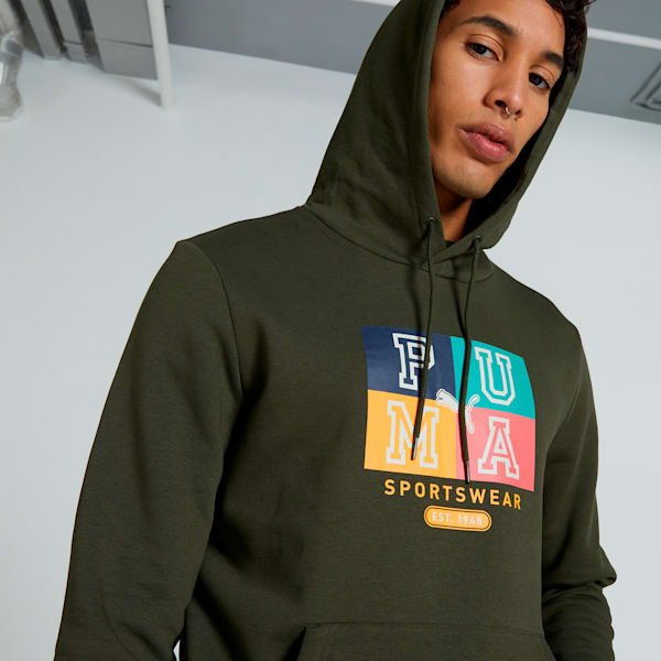 Men's Graphic Hoodie, Dark Olive, extralarge-IND