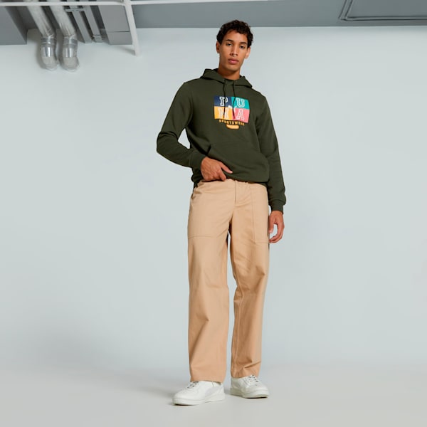 Men's Graphic Hoodie, Dark Olive, extralarge-IND