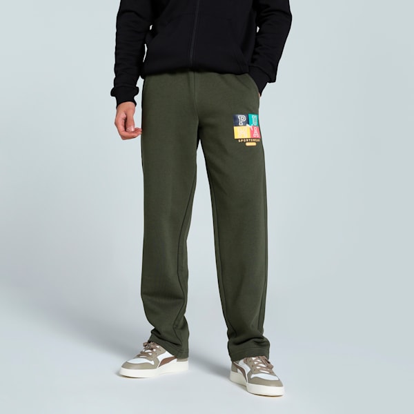 Men's Graphic Knitted Pants, Dark Olive, extralarge-IND