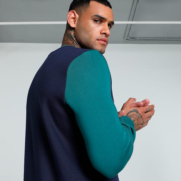 Men's Colorblock Crew-Neck Sweatshirt, PUMA Navy, extralarge-IND