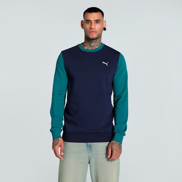 Men's Colorblock Crew-Neck Sweatshirt, PUMA Navy, extralarge-IND