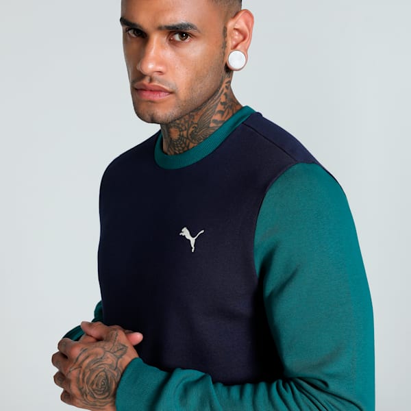 Men's Colorblock Crew-Neck Sweatshirt, PUMA Navy, extralarge-IND