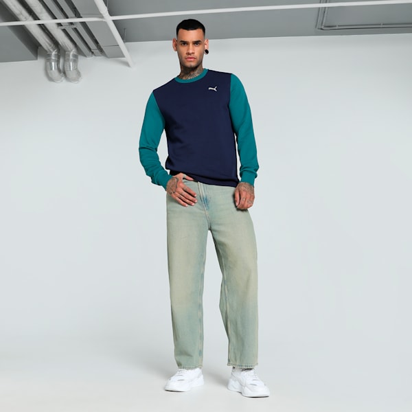 Men's Colorblock Crew-Neck Sweatshirt, PUMA Navy, extralarge-IND