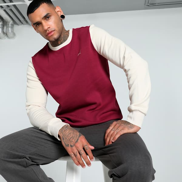 Men's Colorblock Crew-Neck Sweatshirt, Team Regal Red, extralarge-IND