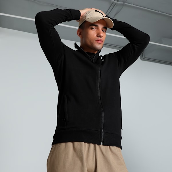 Men's Zippered Slim Fit Sweat Jacket, PUMA Black, extralarge-IND