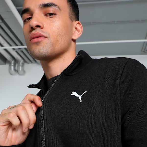 Men's Zippered Slim Fit Sweat Jacket, PUMA Black, extralarge-IND