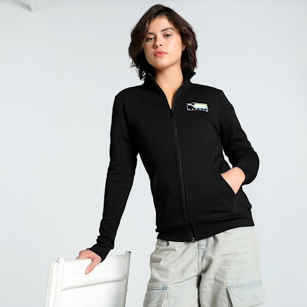 Women's Graphic Track Jacket, PUMA Black, extralarge-IND