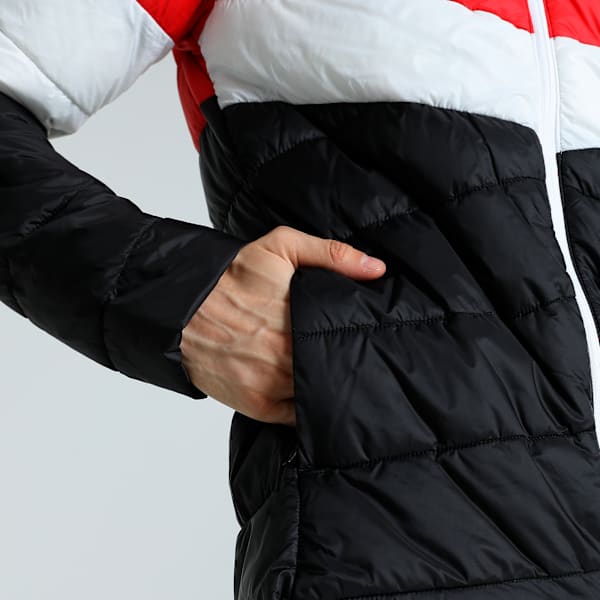 Men's Colorblock Slim Fit Padded Jacket, PUMA Black-For All Time Red, extralarge-IND