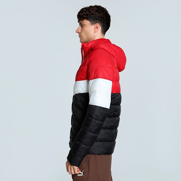 Men's Colorblock Slim Fit Padded Jacket, PUMA Black-For All Time Red, extralarge-IND