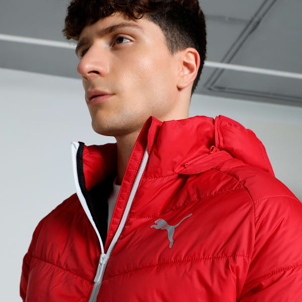 Men's Colorblock Slim Fit Padded Jacket, PUMA Black-For All Time Red, extralarge-IND