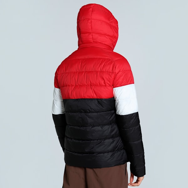 Men's Colorblock Slim Fit Padded Jacket, PUMA Black-For All Time Red, extralarge-IND