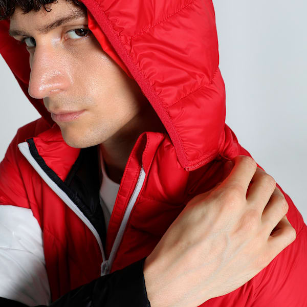 Men's Colorblock Slim Fit Padded Jacket, PUMA Black-For All Time Red, extralarge-IND