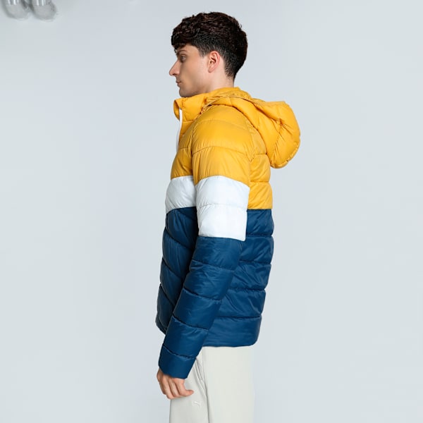 Men's Colorblock Slim Fit Padded Jacket, Intense Blue-Mineral Yellow, extralarge-IND