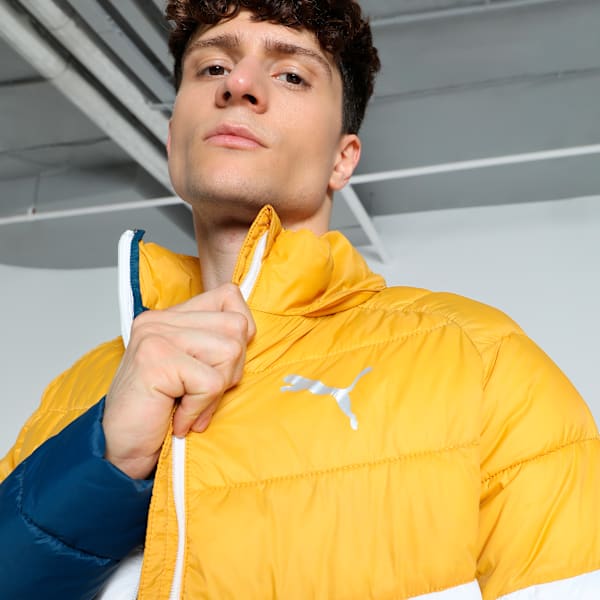 Men's Colorblock Slim Fit Padded Jacket, Intense Blue-Mineral Yellow, extralarge-IND
