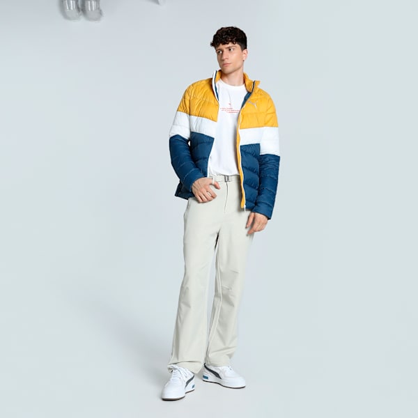 Men's Colorblock Slim Fit Padded Jacket, Intense Blue-Mineral Yellow, extralarge-IND