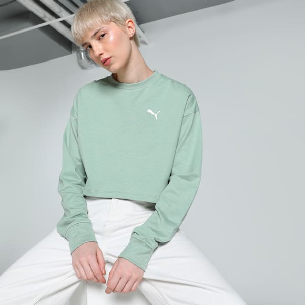 Women's Crew Neck Relaxed Fit Sweatshirt, Green Fog, extralarge-IND