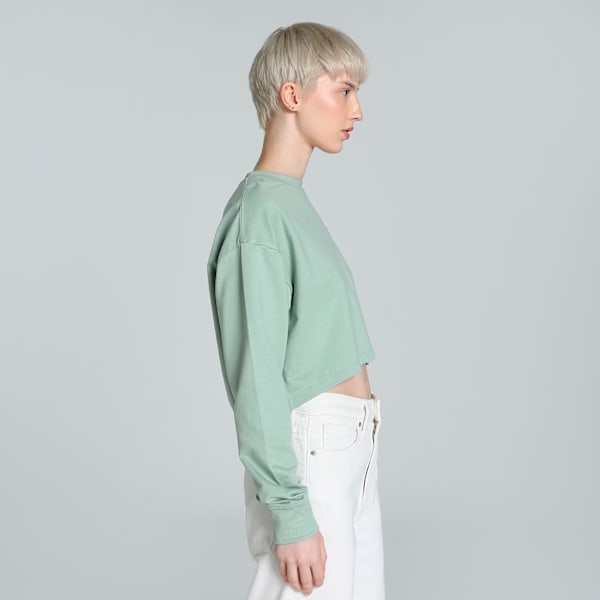 Women's Crew Neck Relaxed Fit Sweatshirt, Green Fog, extralarge-IND