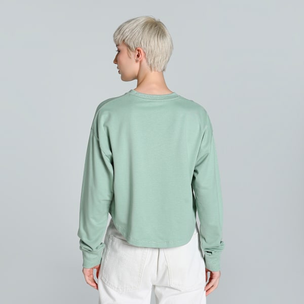 Women's Crew Neck Relaxed Fit Sweatshirt, Green Fog, extralarge-IND