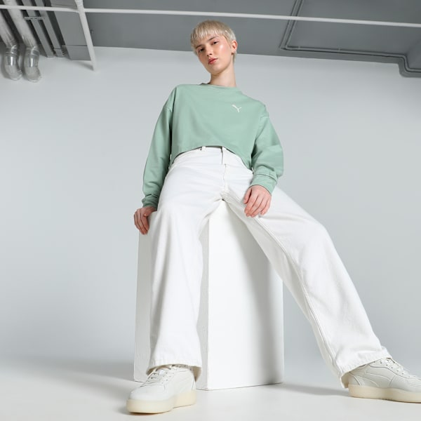 Women's Crew Neck Relaxed Fit Sweatshirt, Green Fog, extralarge-IND