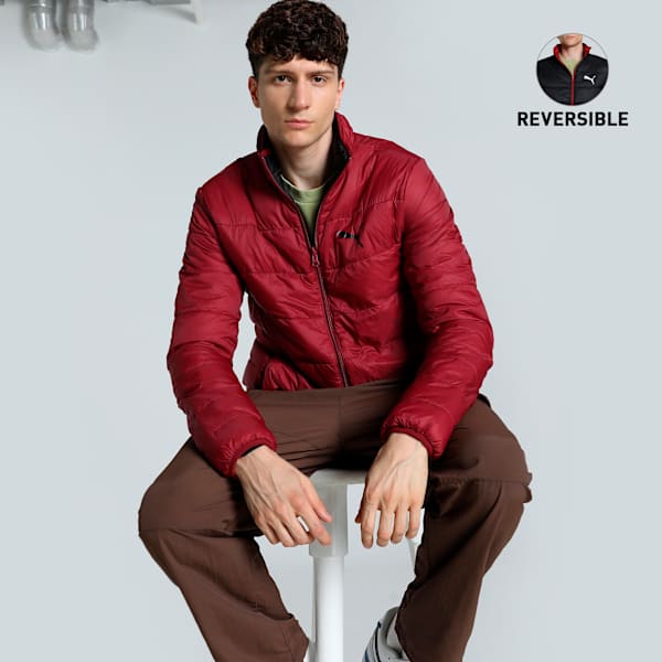 Men's Slim Fit Reversible Padded Jacket, Intense Red, extralarge-IND