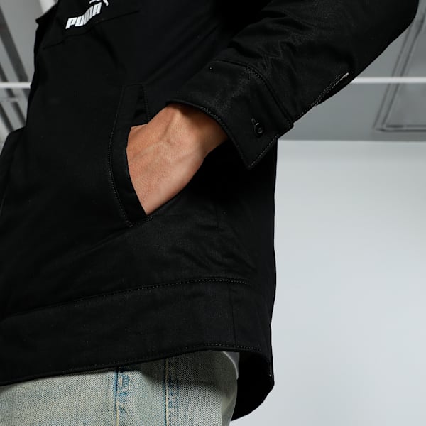 Men's Hooded Twill Slim Fit Jacket, PUMA Black, extralarge-IND