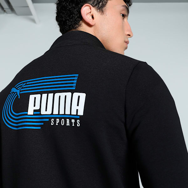 Men's Graphic Full Zip Slim Fit Sweat Jacket, PUMA Black, extralarge-IND