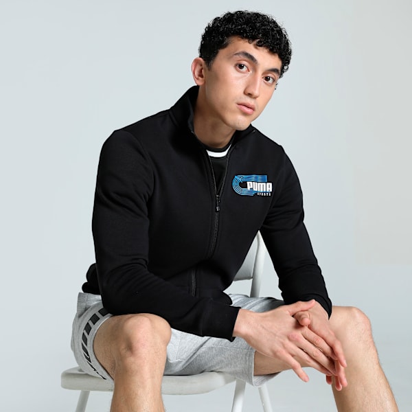 Men's Graphic Full Zip Slim Fit Sweat Jacket, PUMA Black, extralarge-IND