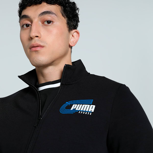 Men's Graphic Full Zip Slim Fit Sweat Jacket, PUMA Black, extralarge-IND
