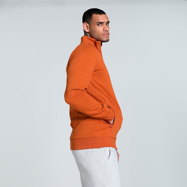Men's Slim Fit Zippered Sweat Jacket, Warm Chestnut, extralarge-IND