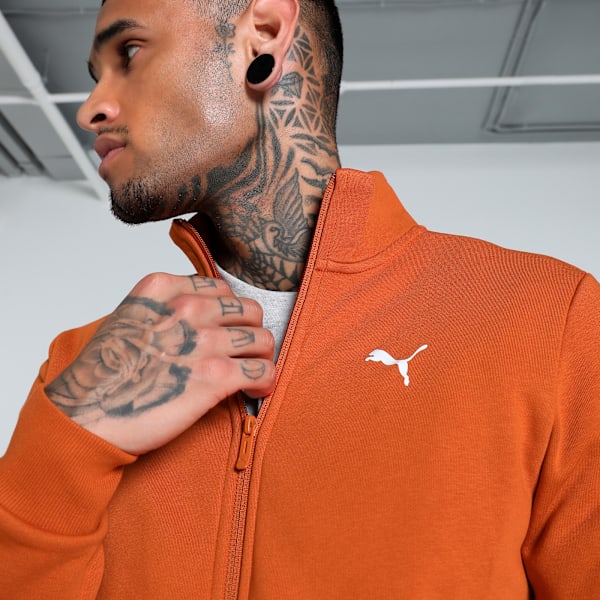 Men's Slim Fit Zippered Sweat Jacket, Warm Chestnut, extralarge-IND