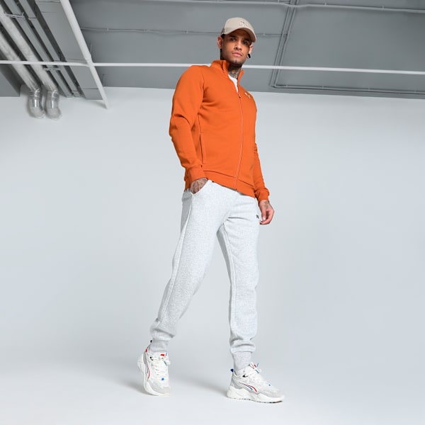 Men's Slim Fit Zippered Sweat Jacket, Warm Chestnut, extralarge-IND