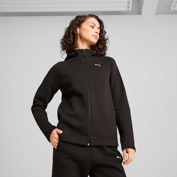 ウィメンズ エヴォストライプ フルジップ フーディDK, PUMA Black, extralarge-JPN