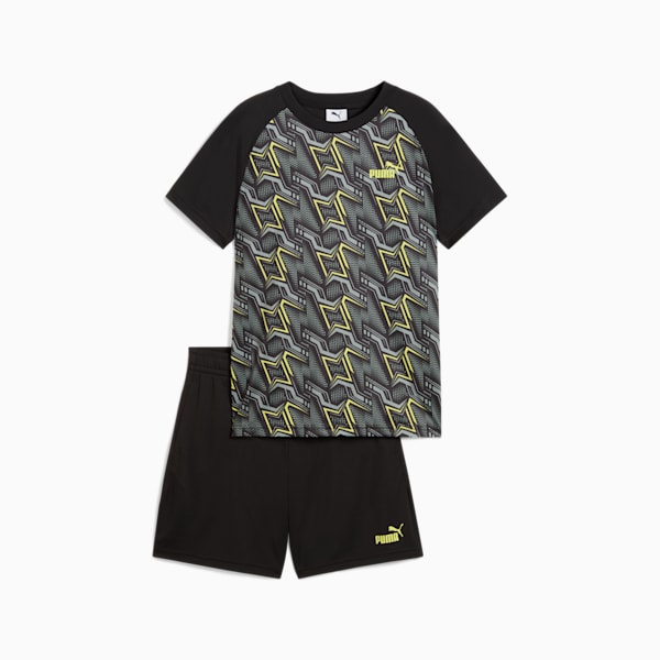 ボーイズ TAD ESS ポリ AOP Tシャツ & ショーツ 上下セット 120-160cm, PUMA Black, extralarge-JPN