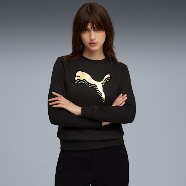Essentials Metallic Crew Women, PUMA Black-metallic gold, extralarge
