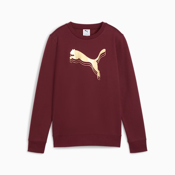 PUMA Essentials Metallic Women's Crew Neck Sweatshirt, Ruby Shimmer-metallic gold, extralarge