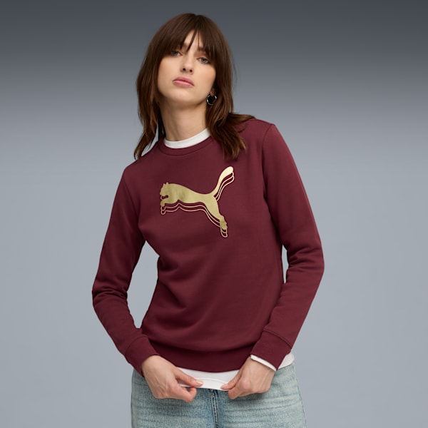 Sudadera Essentials Metallic para mujer, Ruby Shimmer-metallic gold, extralarge