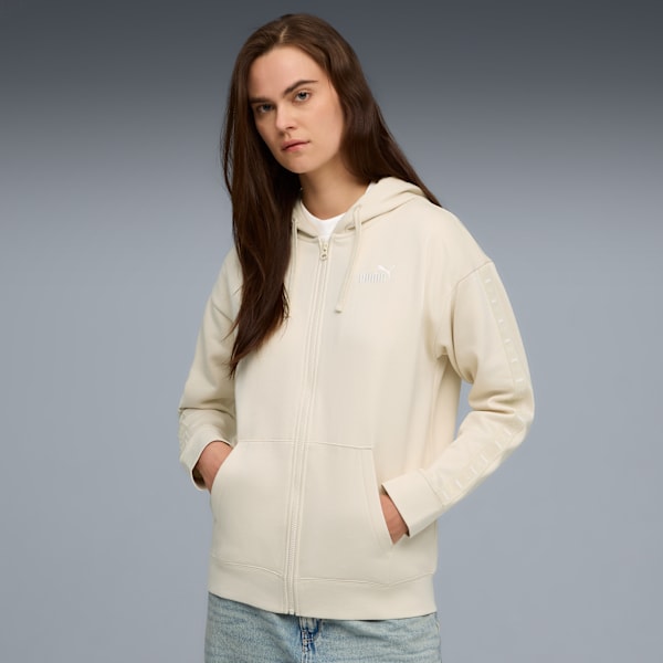 Essentials Tape Women's Full-Zip Cotton Hoodie, Alpine Snow, extralarge-IND