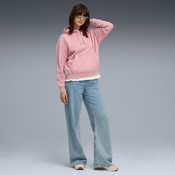 Sudadera con capucha desteñida ESS ELEVATED para mujer, Poised Pink, extralarge